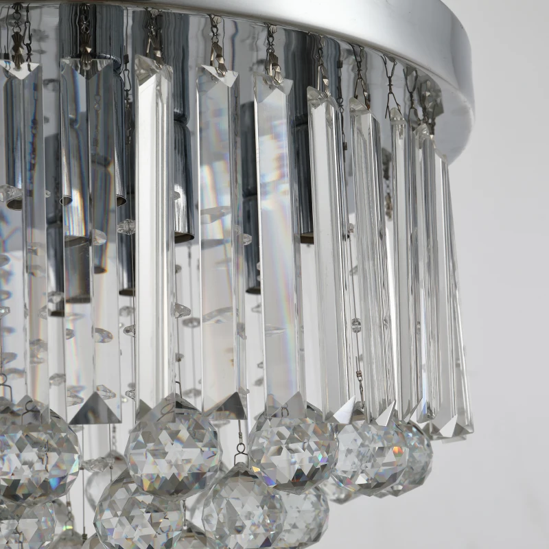 HOMCOM Luxurious Crystal Ceiling Light Chandelier for Living Room Kitchen Hall Silver