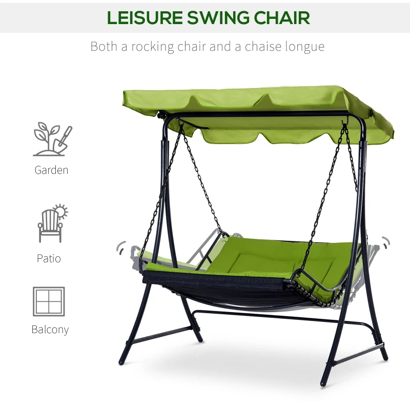 Outsunny Swing Chair Hammock Bed Seat Adjustable Canopy Cushion Green Outdoor Garden