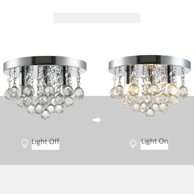 HOMCOM Mini Style Modern Crystal Ceiling Lamp Chandelier for Bedroom Kitchen Silver