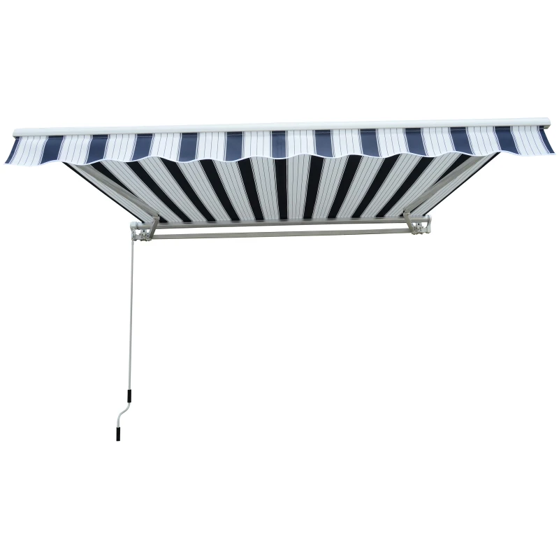 Outsunny Manual Retractable Awning, 3x2.5 m-Blue/White Stripes