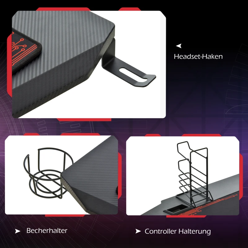HOMCOM gaming tafel bureau computertafel werktafel meubels voor kantoor woonkamer werkkamer, modern design, MDF, metaal, 110 x 59 x 75 cm, zwart + rood
