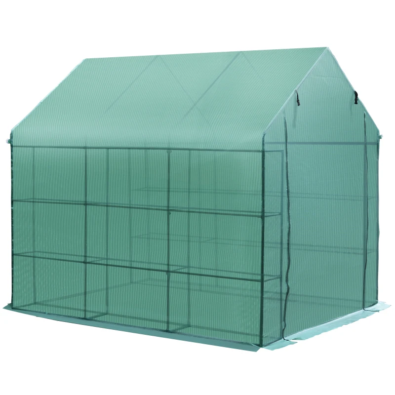 Outsunny Greenhouse W/ Shelves, Polytunnel, 244 x 182 x 213 cm-Green