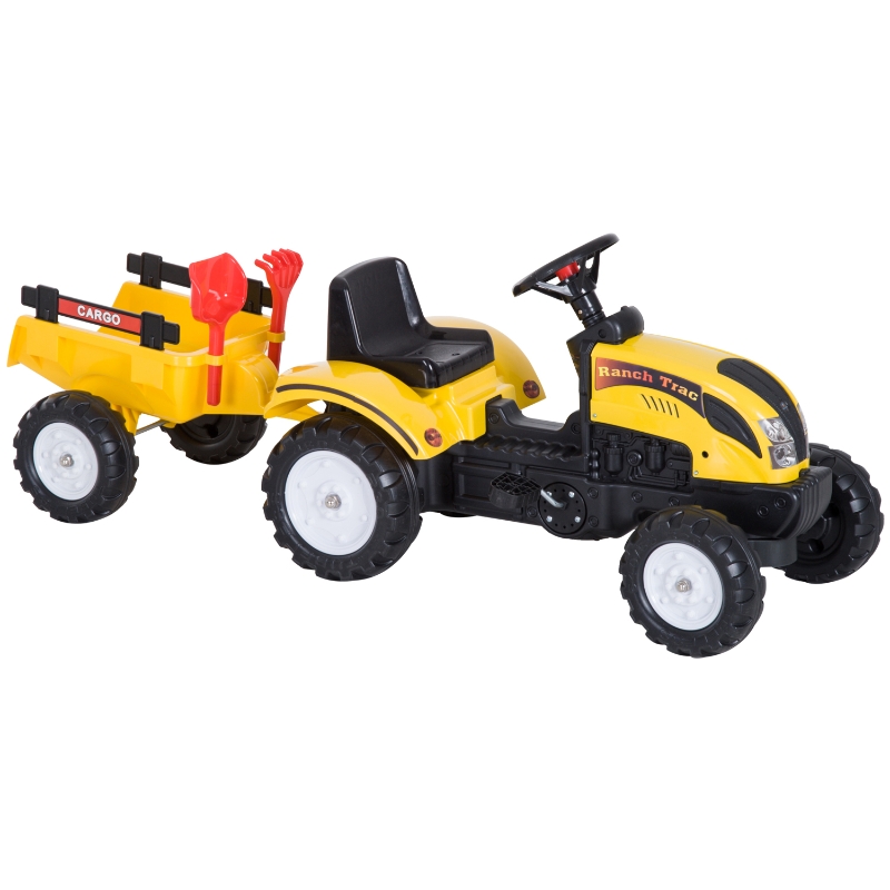 Trapauto met aanhanger tractor traptractor vanaf 3 Jaar speelgoed kinderen geel