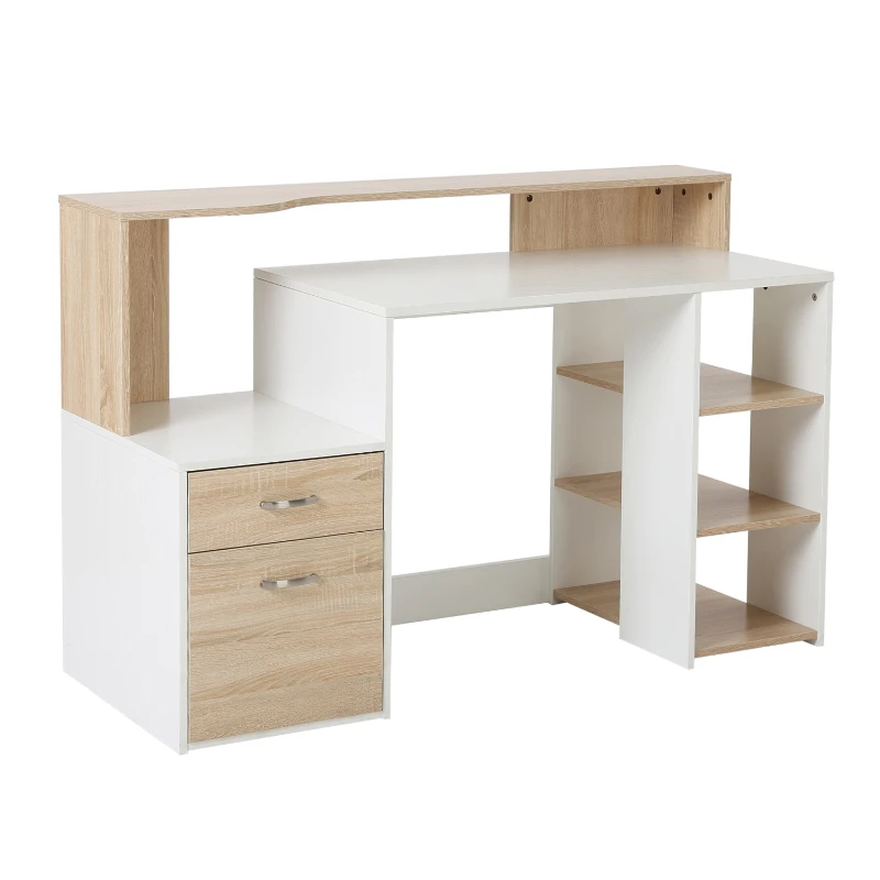 HOMCOM Wooden Computer Desk 140Lx55Dx92H cm-Oak/White