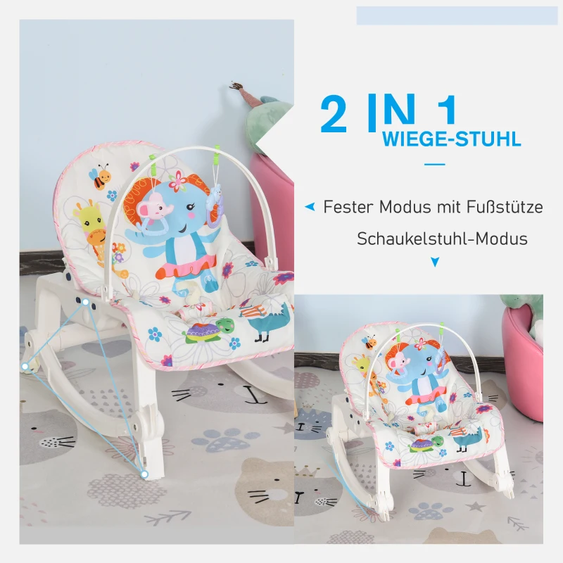 HOMCOM® Baby Schaukelsitz Schaukelstuhl vibrierende Babywippe mit Musik Tiermuster