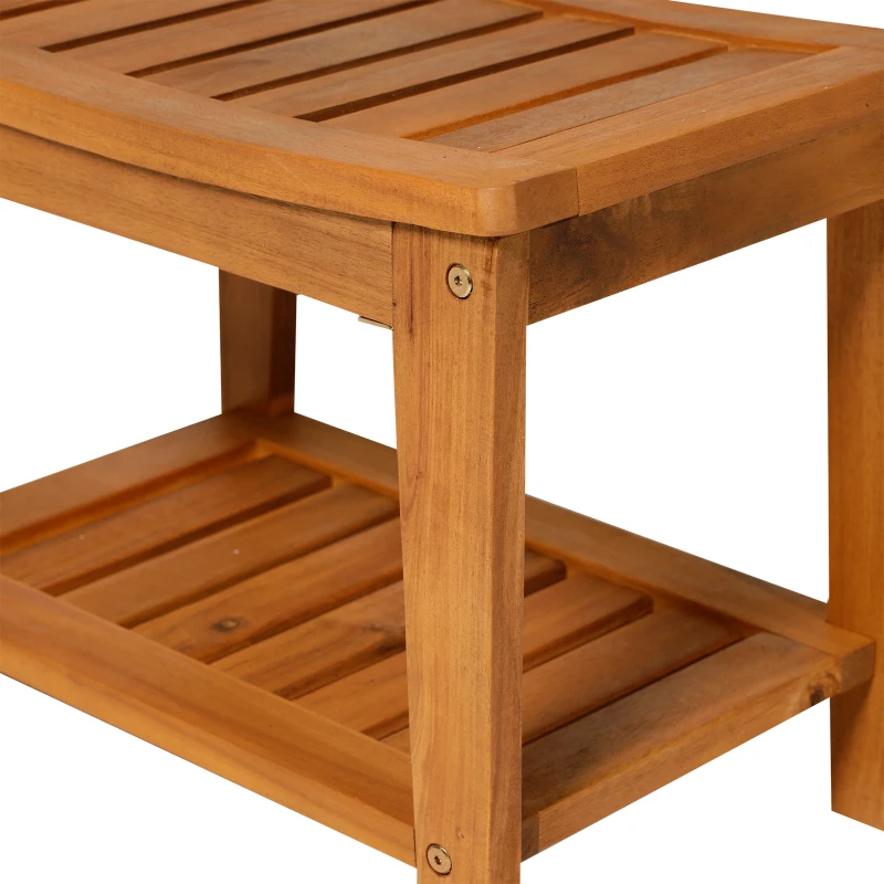 HOMCOM Acacia Wood Bathroom Shower Spa Sauna Stool Bench w/ Shelf Elderly Bath Teak