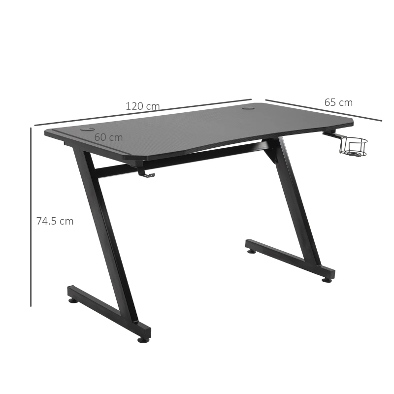 HOMCOM Steel Frame Gaming Desk w/ Headphone & Drink Holder Black(m-3)