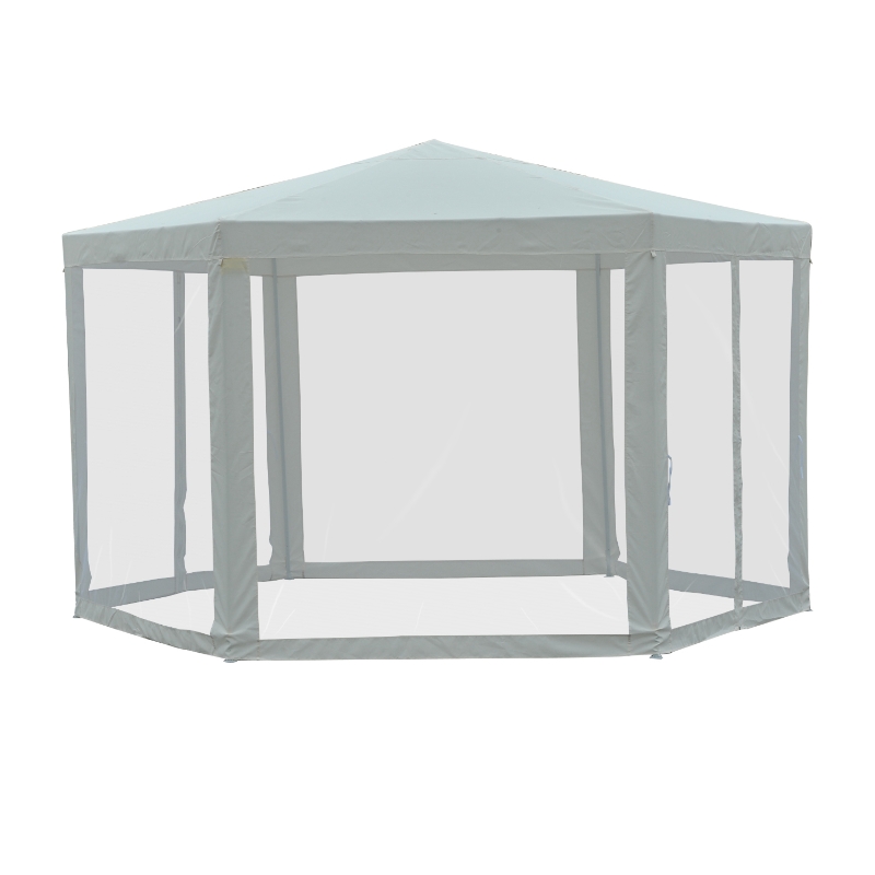 Outsunny Hexagon Netting Gazebo-Creamy White