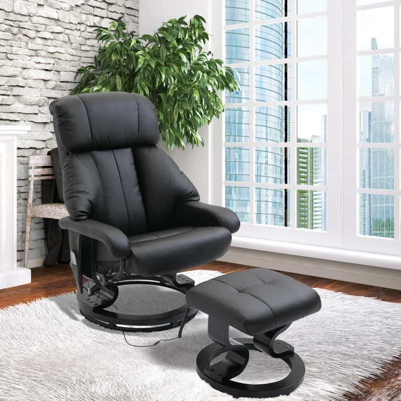 HOMCOM Recliner Massage Chair W/Foot Stool-Black