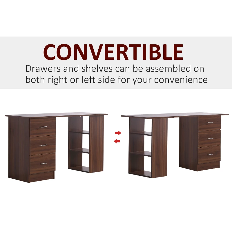 HOMCOM 120cm Computer Desk Writing Table PC Workstation Laptop w/ 3 Shelf & Drawers Walnut