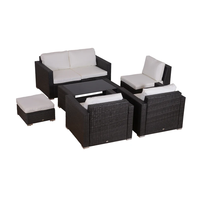 Outsunny 7 pc Rattan Sofa Set W/ Cushions-Black/Beige