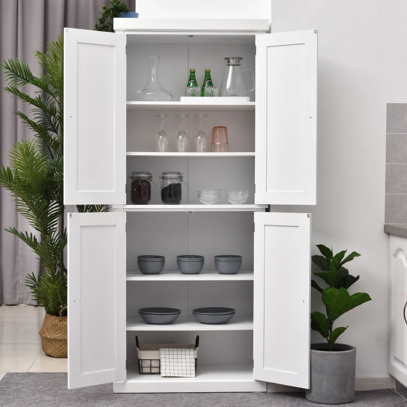 HOMCOM hoge kast, keukenkast, 6 niveaus, verstelbaar plankniveau, keuken, MDF, wit