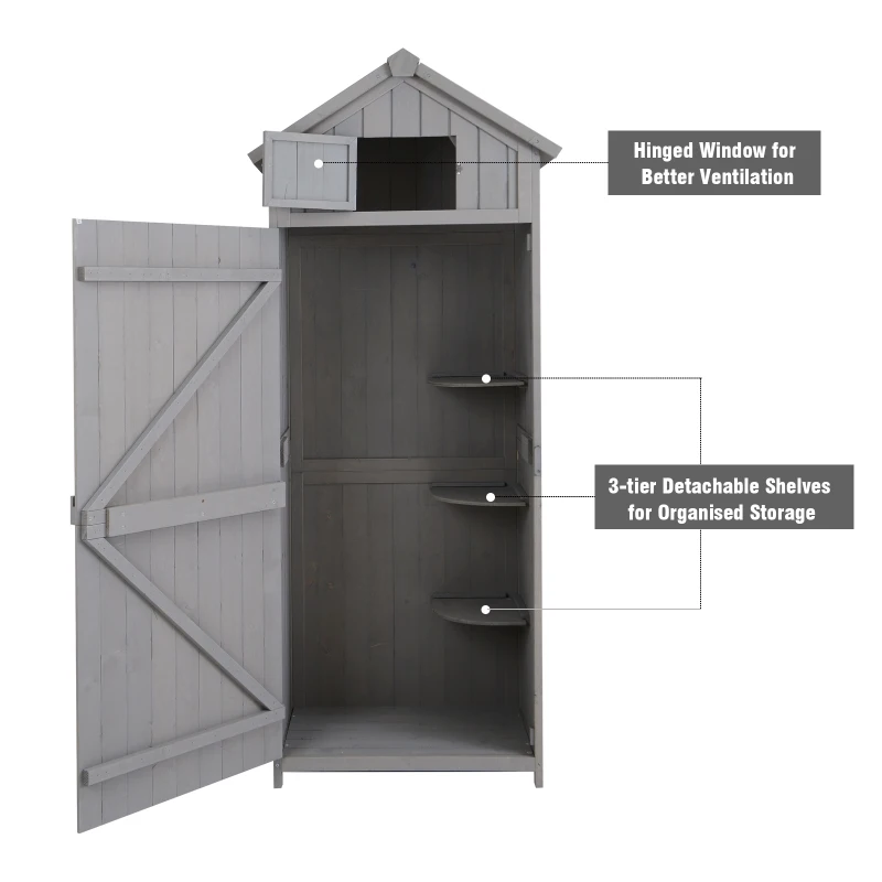 Outsunny Garden Shed Tool Room Storage House Water-resistant Spire Roof Pine Cedarwood -Grey