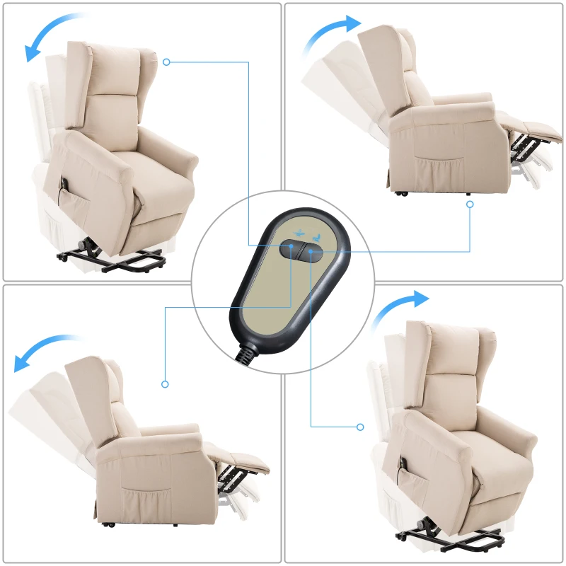 HOMCOM Lift Armchair Electric Power Stand Assist Recliner Chair w/ Remote Control Linen Fabric Beige