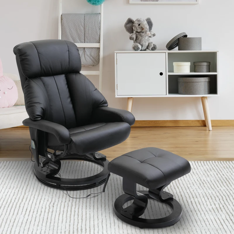 HOMCOM Recliner Massage Chair W/Foot Stool-Black
