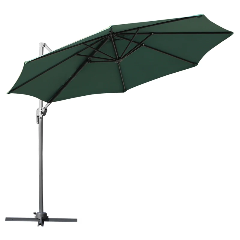 Outsunny Roma Sun Umbrella Cantilever Parasol 360° Rotation w/ Cross Base Green