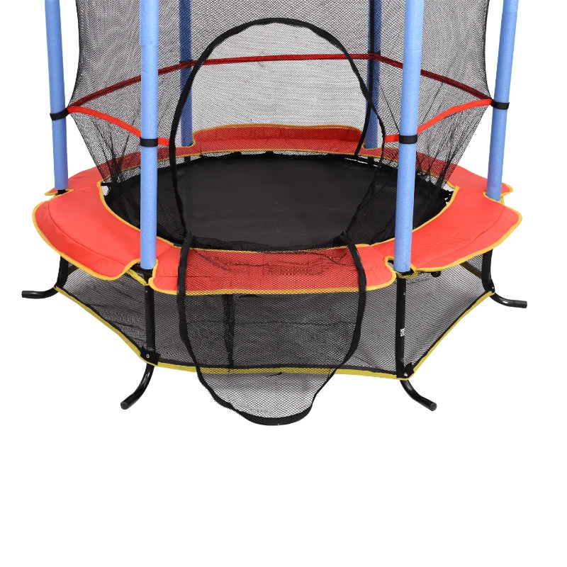 HOMCOM 55" 4.5ft Junior Kids Trampoline With Safety Net Enclosure & Cover Garden Outdoors Round Bouncer Rebounder - Black/Red/Blue