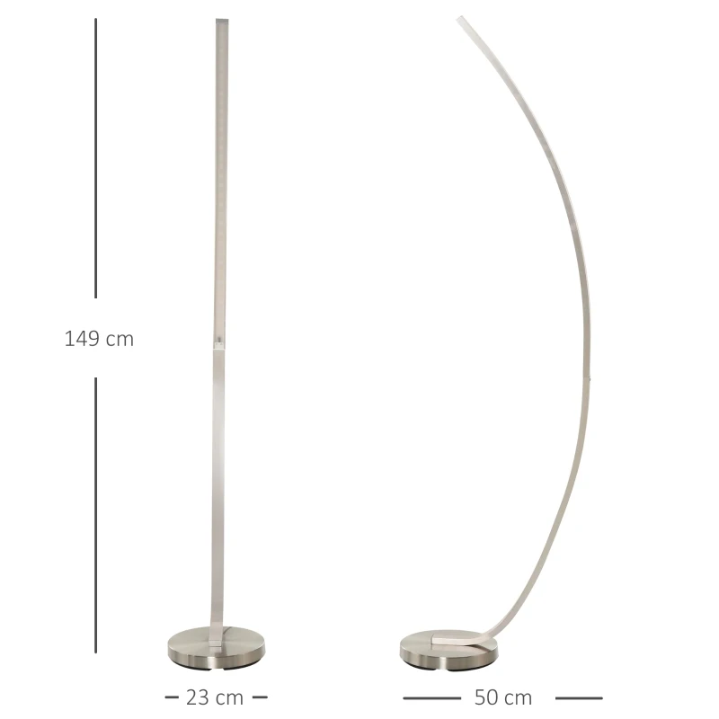 HOMCOM LED vloerlamp in gebogen vorm vloerlamp staande lamp 3000 K kleurtemperatuur aluminium