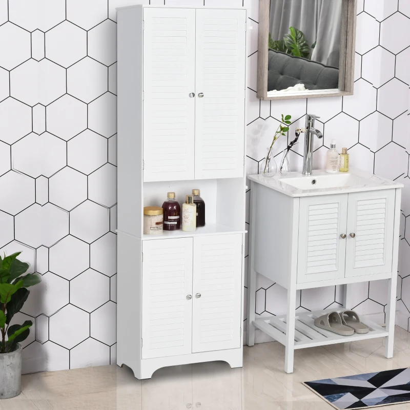 HOMCOM MDF Freestanding 6-Tier Bathroom Storage Cabinet White