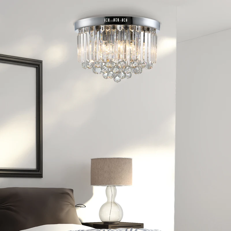 HOMCOM Luxurious Crystal Ceiling Light Chandelier for Living Room Kitchen Hall Silver