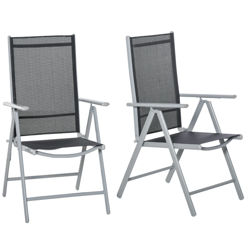Outsunny 2 PCS Folding Patio Dining Chair Set w/ Adjustable Texteline Back & Armrest