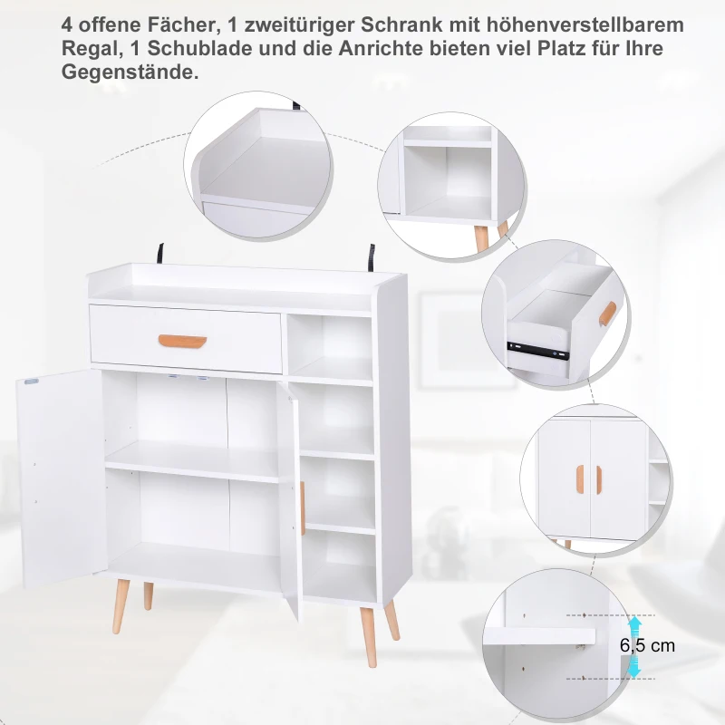 HOMCOM Staande kast commode gangkast ladekast kast 100 kg draagvermogen wit hout