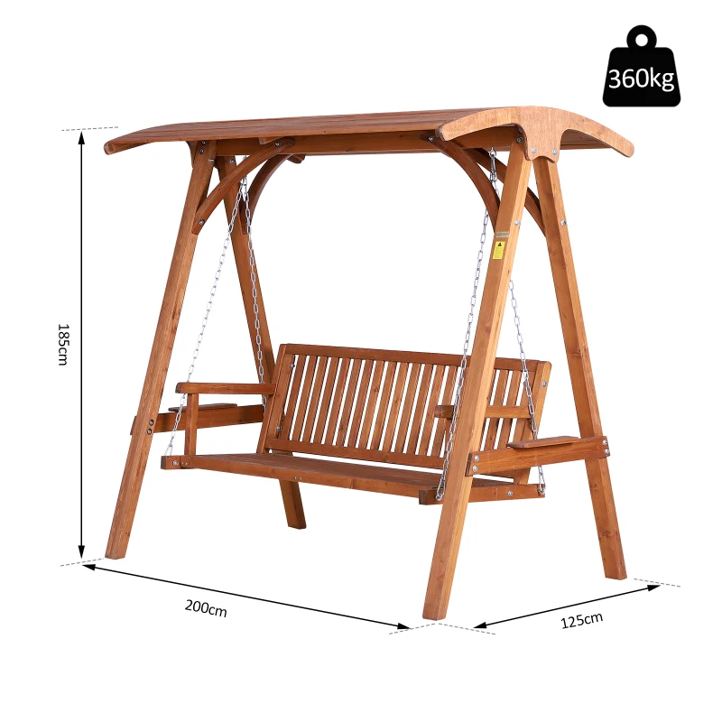 Outsunny 3-Seater Spruce Wood Swing Chair Bench