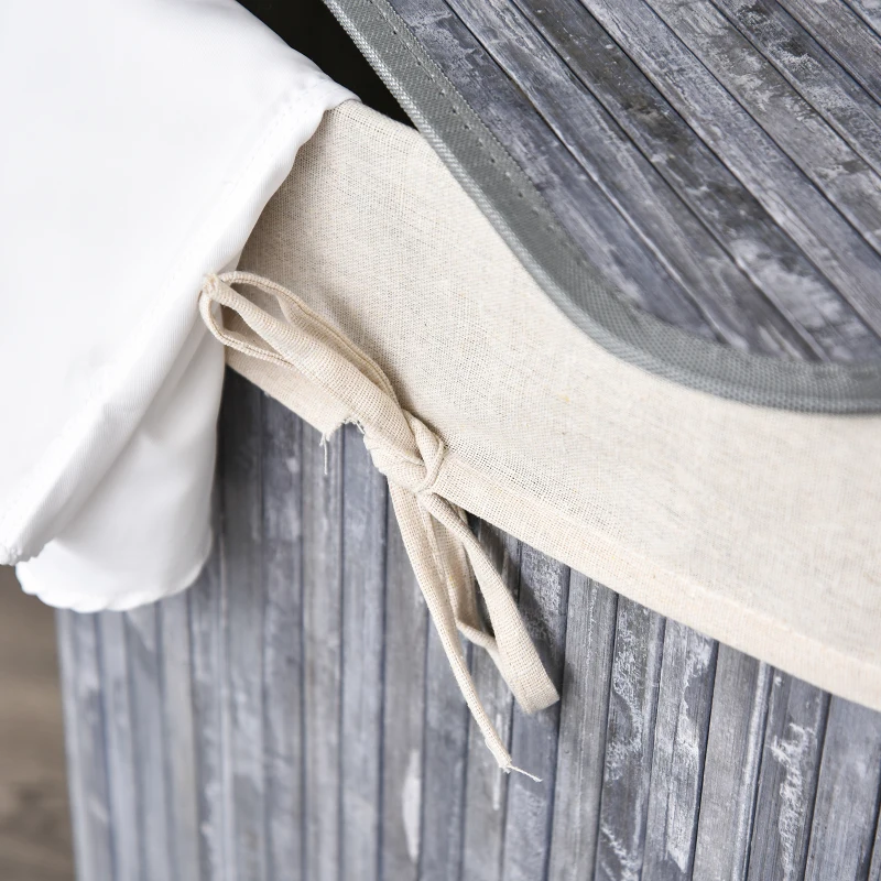 HOMCOM Wasmand waskist wasbox wasbak hoekig bamboe 72 l grijs