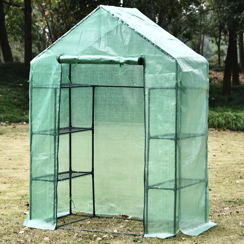 Outsunny Greenhouse W/ Shelves, 143x73x95 cm-Dark Green