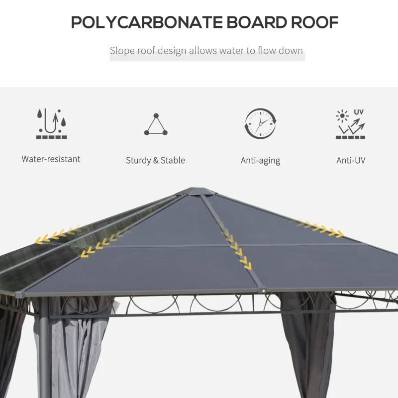 Outsunny 3 x 3(m) Hardtop Gazebo for Garden Party with Polycarbonate Roof Curtains