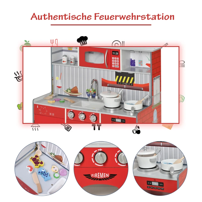 Kinderkeuken en kinderbrandweerkazerne 2-in-1 speelkeuken met accessoires 3+ grenen MDF