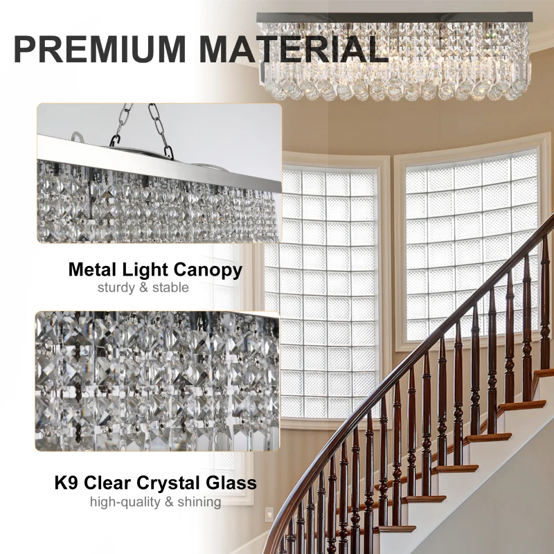 HOMCOM Modern Crystal Ceiling Light Square Crystal Chandelier for Living Room, Dining Room, Hall, E14 Base, Silver, 80 x 25 x 23cm