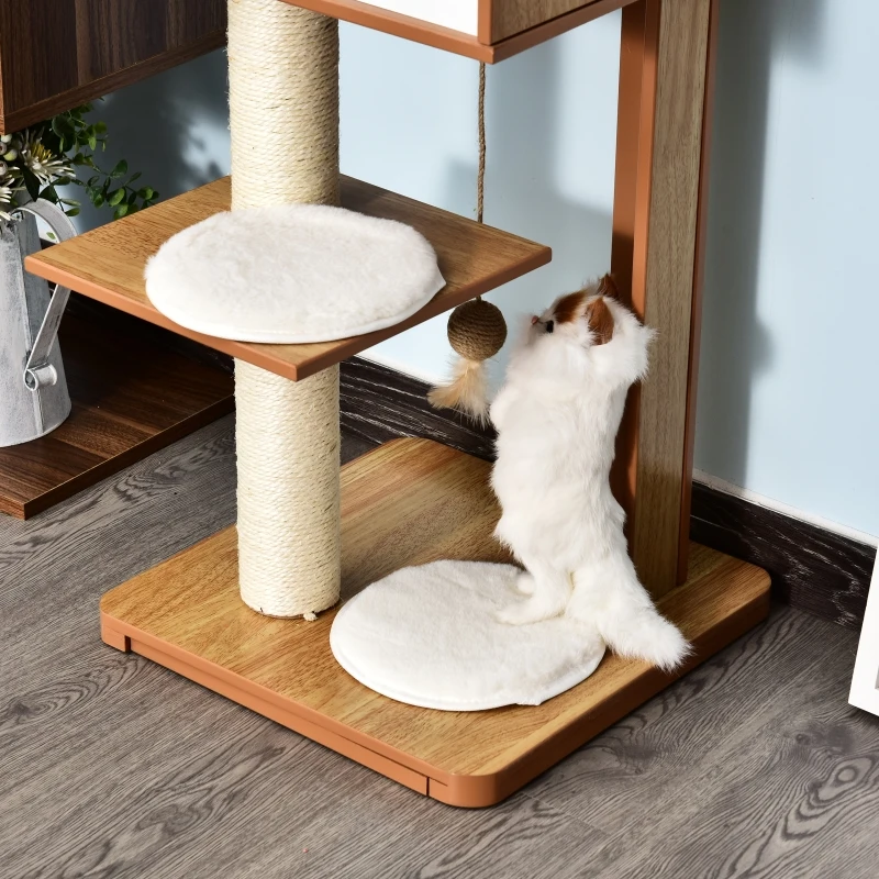 PawHut Krabpaal met grot & sisal paal kattenboom kattenmeubel 4 kussens MDF