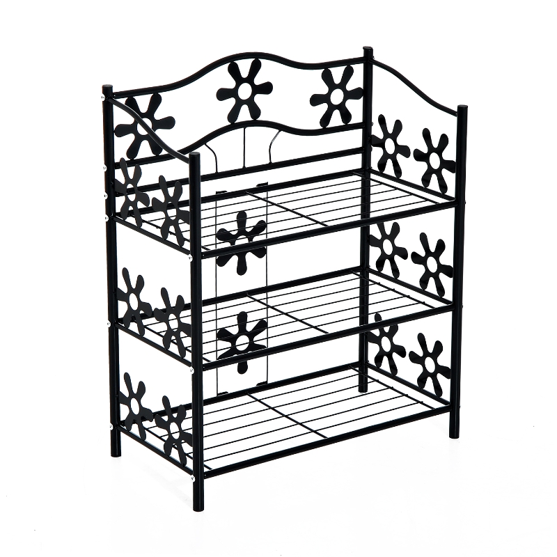 HOMCOM plantenrek bloemenrek metalen rek plantenstandaard 3 niveaus zwart