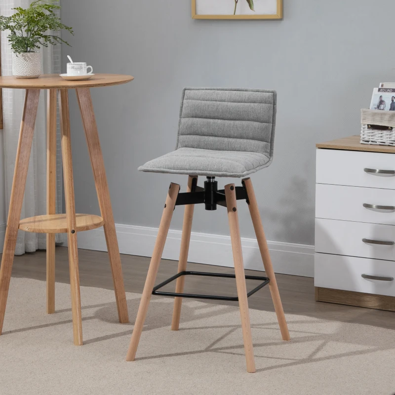 HOMCOM Mid-Century Home Barstool w/ Padded Armless Swivel Chair Wood Frame Grey