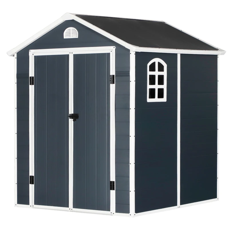 Outsunny 226x190cm Garden Shed Outdoor Storage 2 Doors Latch Air Vent WIndow Grey