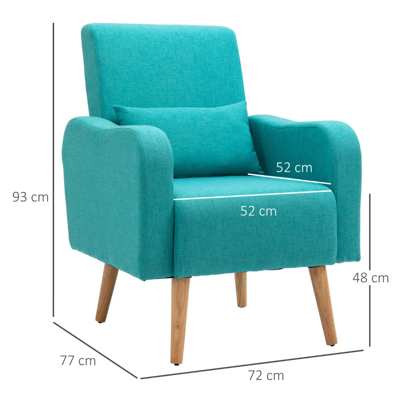 HOMCOM Nordic Armchair Sofa Chair, 72W x 77D x 93Hcm-Teal