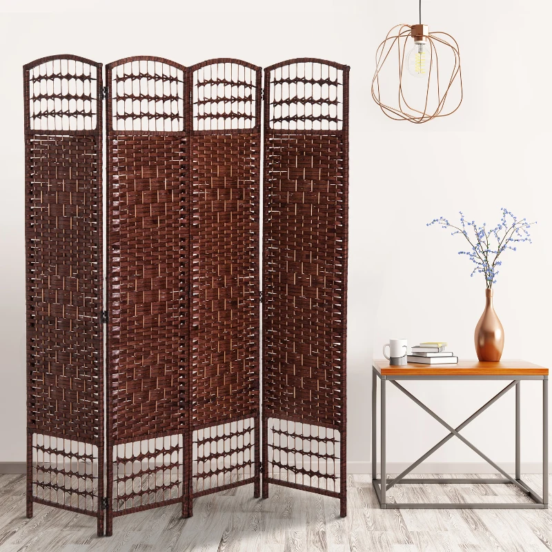 HOMCOM roomdivider kamerscherm Spaanse wand 4-delig 160x170 cm bamboe + hout bruin
