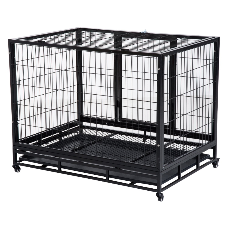 Pawhut Metal Kennel Cage W/Wheels and Crate Tray, 95Lx61.5Wx68.5H cm