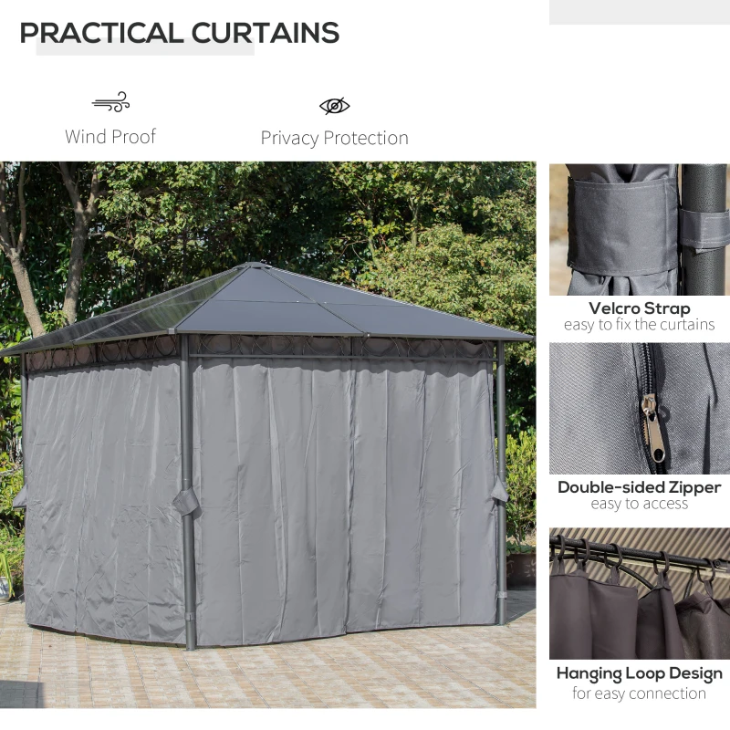 Outsunny 3 x 3(m) Hardtop Gazebo for Garden Party with Polycarbonate Roof Curtains