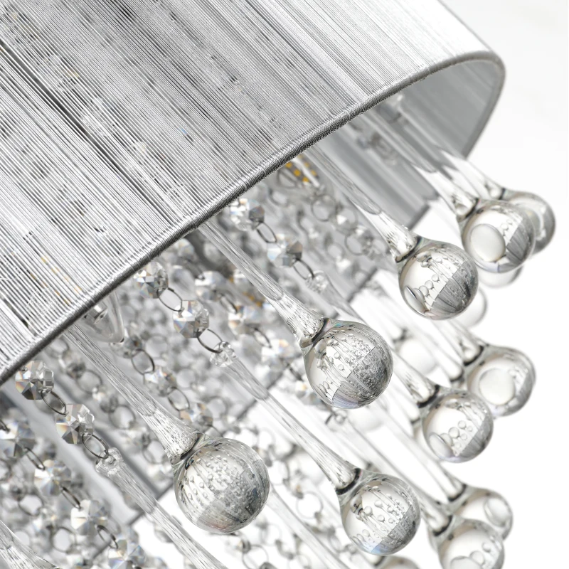 HOMCOM Crystal Glass Droplet Ceiling Pendant w/ Drum Shade Silver
