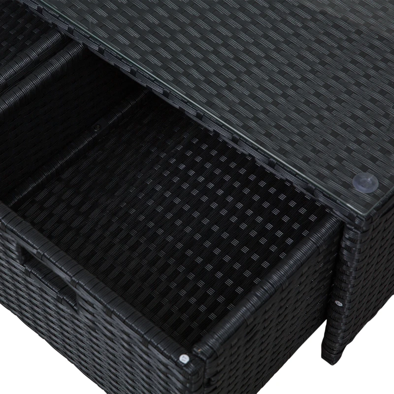 Outsunny 4 pcs Rattan Furniture Sofa Storage Table Set w/ 2 Drawers Corner Table Black
