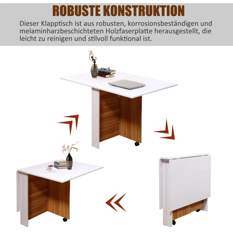 HOMCOM klaptafel mobiele tafel met wielen bureau bijzettafel Bureau