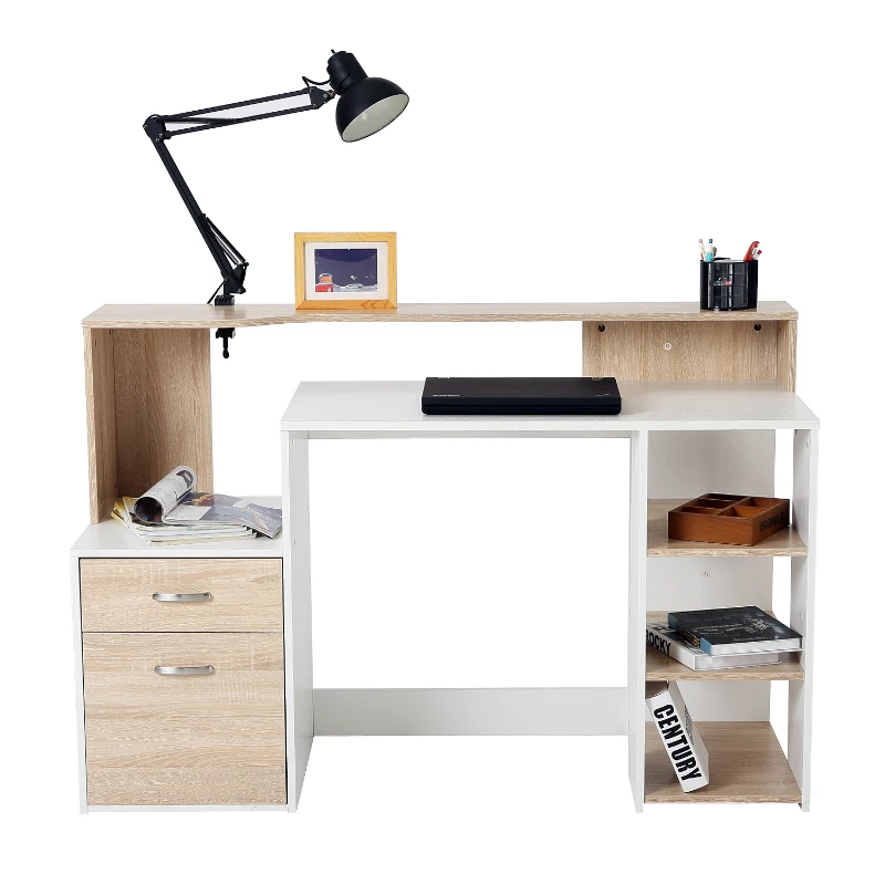 HOMCOM Wooden Computer Desk 140Lx55Dx92H cm-Oak/White