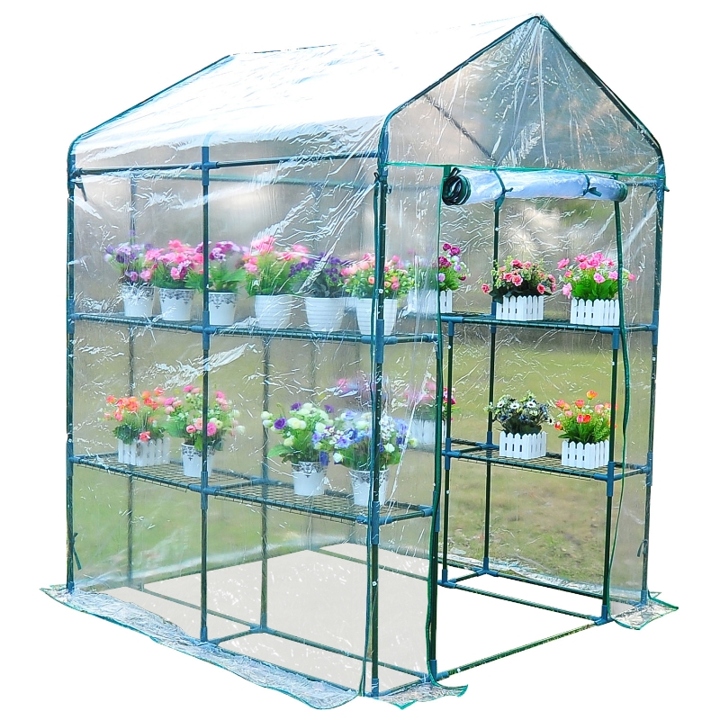 Outsunny 1.43Lx1.43Wx1.95H m Steel Frame Greenhouse, 2 Shelves-Deep Green