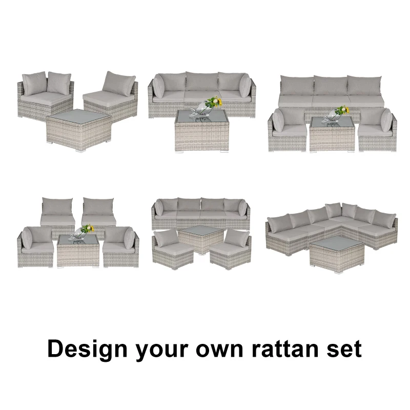 Outsunny Outdoor Garden Furniture Rattan Single Sofa w/ Cushions Light Grey