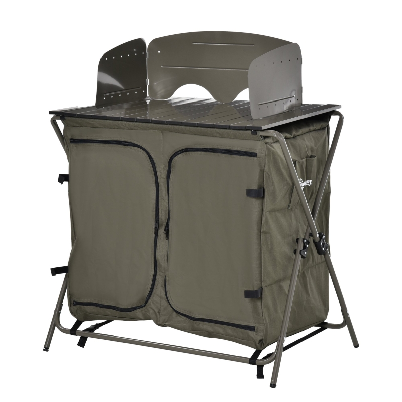 Outsunny Camping Cupboard Foldable Camping Kitchen Storage Unit w/ Windshield & 6 Shelves