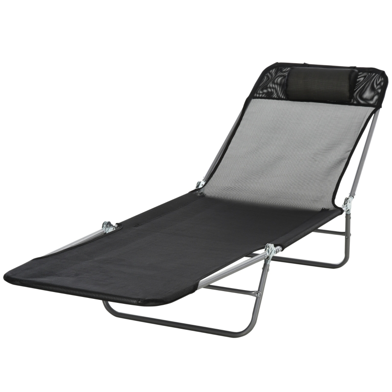 Outsunny Garden Recliner Adjustable Sun Lounger-Black