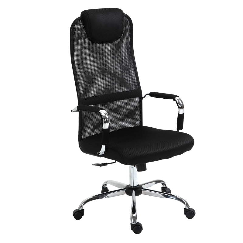 Vinsetto Office Chair Mesh Fabric Swivel Desk Chair Home Study Rocker with Wheel, Black