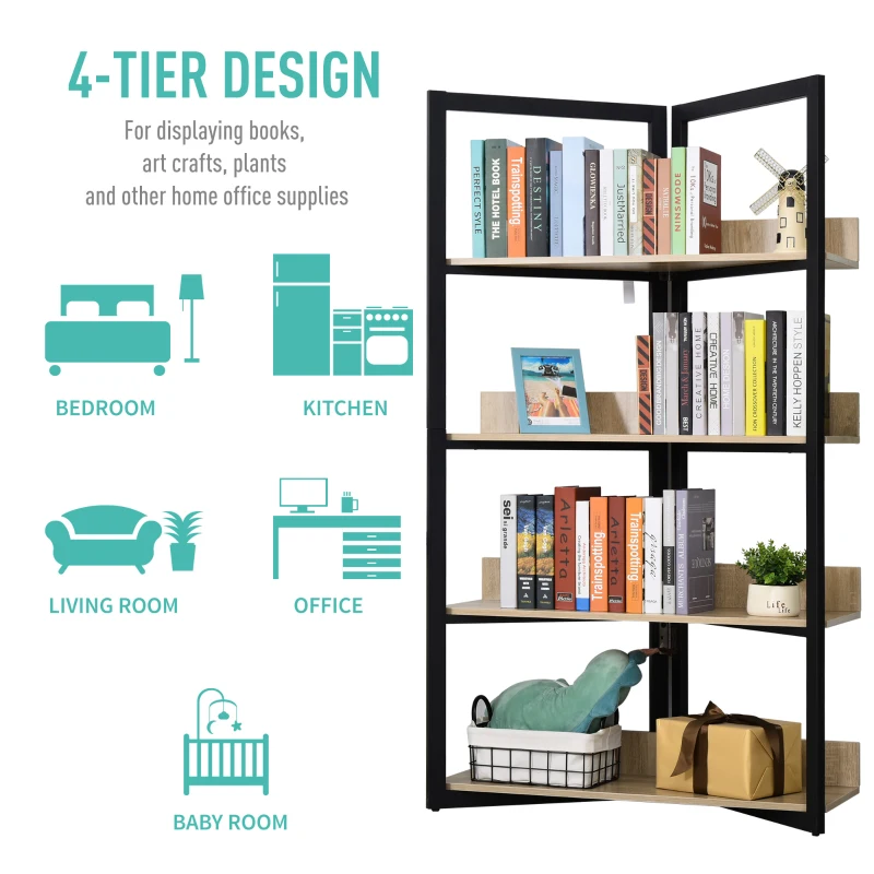 HOMCOM Steel Triangle Frame 4-Tier Storage Shelf Black